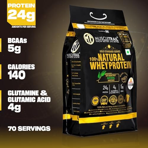 Image of MuscleTrail Gold Standard Series |60 Pouches with Shaker Inside |24G Natural Whey Protein Concentrate and isolate (1860g| 4lbs) for Muscle Building (Chocolate)