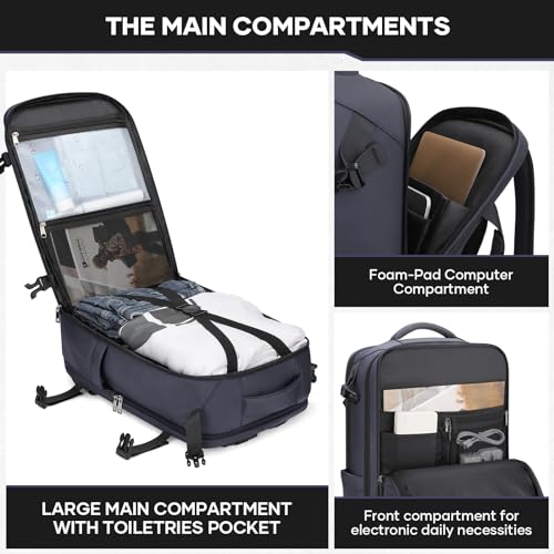 Maelstrom Travel Backpack for Men Women, 35L Carry on Backpack for Traveling on Airplane,with Belt Bag&Shoe Compartment,Waterproof Laptop Backpack fit 17”Laptop-Mystery Grey4