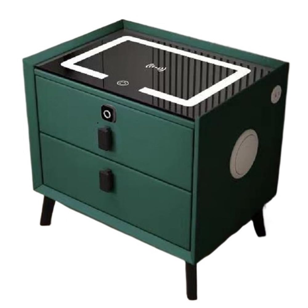 Table de chevet sans fil avec LED et tiroir sécurisé vert de 45 cm