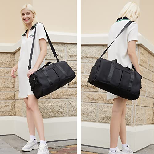 Sports Gym Bag With Wet Pocket & Shoes Compartment, Waterproof Shoulder Weekender For Women And Men Swim Travel Lightweight Easy Carry On Black #TOP5