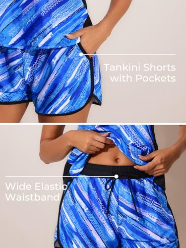 Image of Summer Mae Blouson Tankini Swimsuits for Women 2026 Tummy Control Two Piece Bathing Suits with Sporty Pockets Swim Shorts