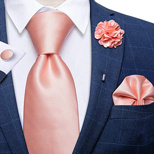 Image of DiBanGu Silk Ties for Men Necktie and Lapel Pin Brooch Set Formal Woven Paisley Plaid Striped Solid Tie Wedding Party