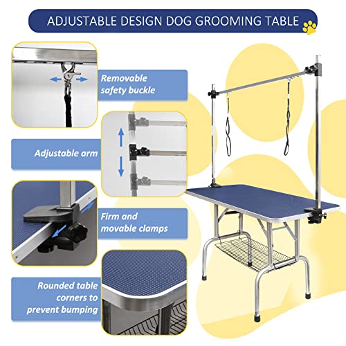 Image of ROOMTEC 36 inch Dog Grooming Table,Foldable Home Pet Bathing Station with Adjustable Height Arm /Noose /Mesh Tray