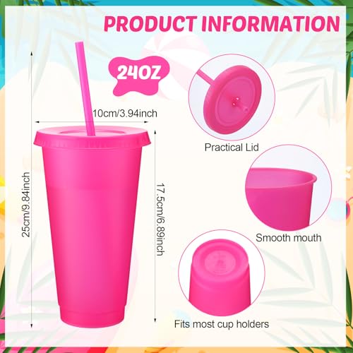 Honeydak 60 Pack Tumbler with Straw and Lid Bulk Cups for Gifts Water Bottle Iced Coffee Travel Mug Cup Reusable Plastic Tumblers for Party Birthdays 24-27 oz (Rose Red Color) by Honeydak - Used condition - Image 3