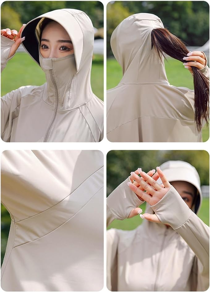 Image of SPF 50+ Long Sleeve UV Sun Protection Clothing Jacket Hiking Sun Shirt Zip Up Hoodie with Pockets For Summer