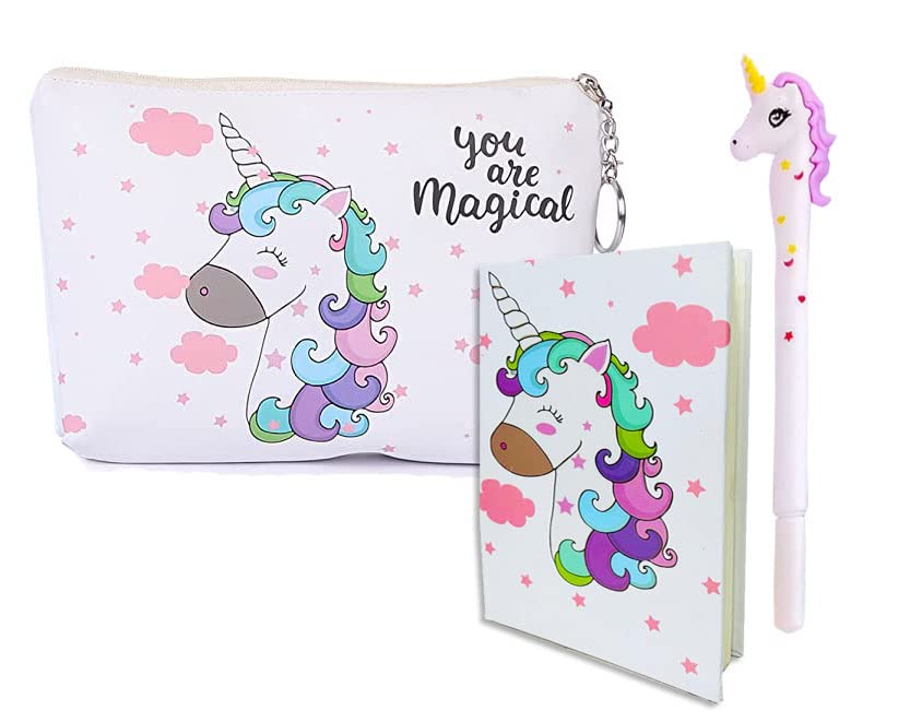 KOBBET® 3pcs Unicorn Gift Set Unicorn Large Capacity Pencil Case Pencil Pouch, Travel Pouch Costmetic Bag for Girls Soft Cute Unicorn Pouch with A6 Unicorn Diary & Pen School Sttaionery Set (White) (B0BCKM6XFS) Amazon Price History, Amazon Price Tracker