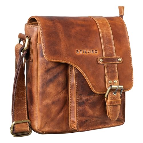 Bolsa de hombro de cuero vintage STILORD Nino en piel genuina color cognac
