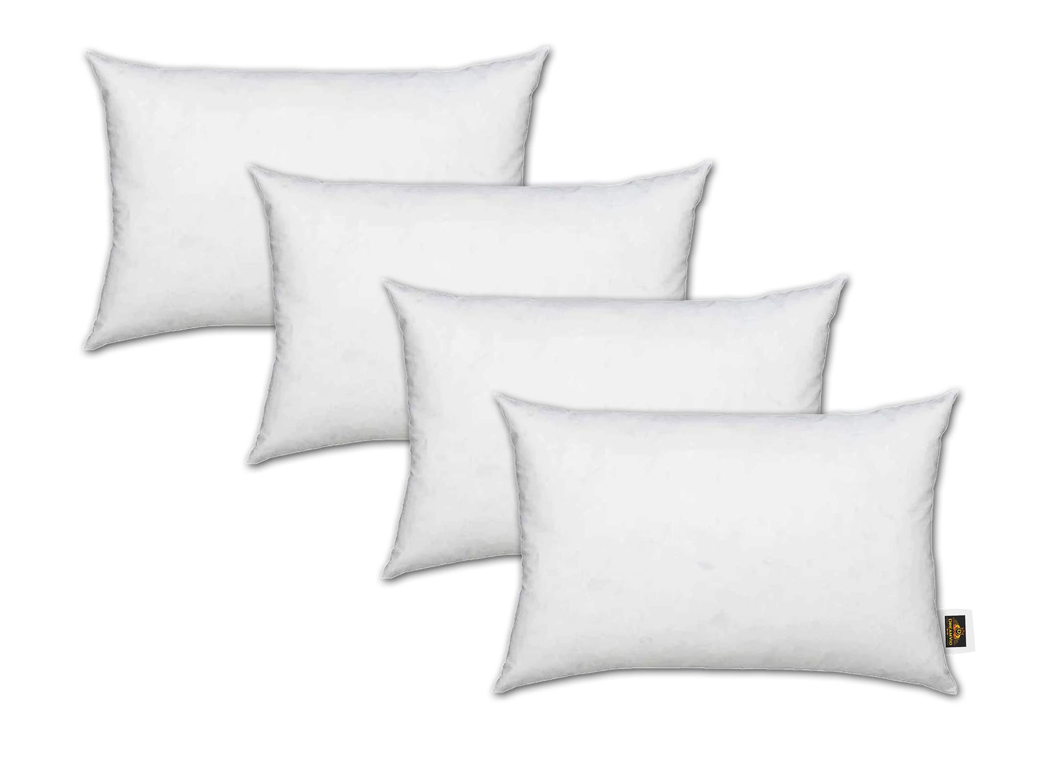 Rotto Vaccum Packed Microfiber Rectangular Cushion Pillow Inserts or Fillers for Sofa & Bed - Pack of 4, 12" X 18" (White, Dv_Rotto_Plw41218Flr0001)