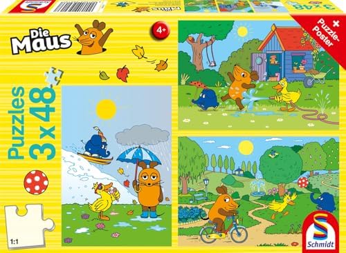 Schmidt Spiele Mouse TV 56213 - Puzzle (3 x 48 Piezas), Color Ama...