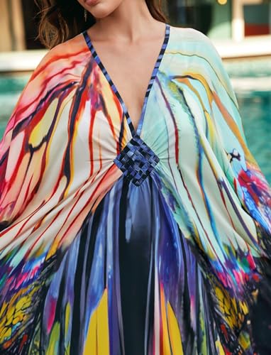 Image of KECVOT Kaftan Dresses for Women Plus Size Batwing Sleeve Caftans Long Bathing Suit Cover Up Maxi Beach Dress Loungewear