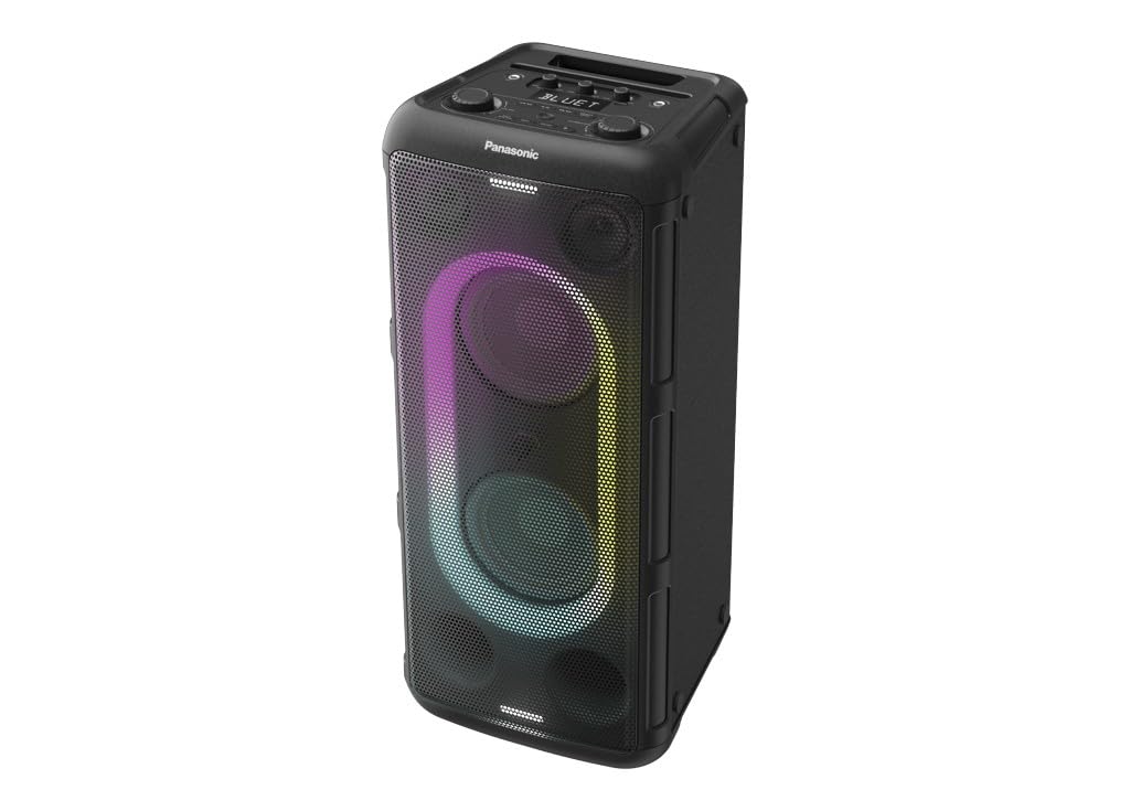 Panasonic SC-TMAX45E-K Głośnik z systemem audio o dużej mocy z Bluetooth, 1000 W, wbudowane światła, USB, wejście optyczne do telewizora, wejścia gitarowe i mikrofon do karaoke, czarny