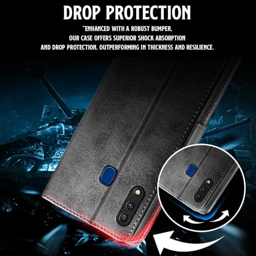Image of WOW IMAGINE Shock Proof Flip Cover Back Case for Samsung Galaxy A20 | A30 | M10s (Magnetic Button Flip Case | Wallet Pockets & Stand | Leather Finish | Haze Black)