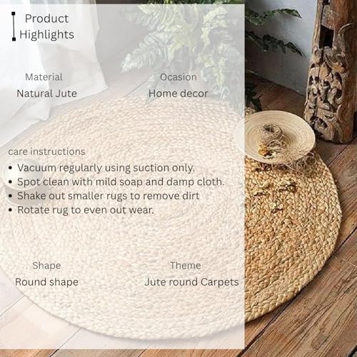 Image of Jute Braided Reversible Round Carpet (Multicolour, 60 cm)
