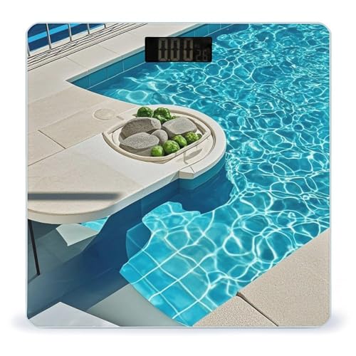 Báscula digital para baño Blue Aqua Pool Water de vidrio templado miniatura 1