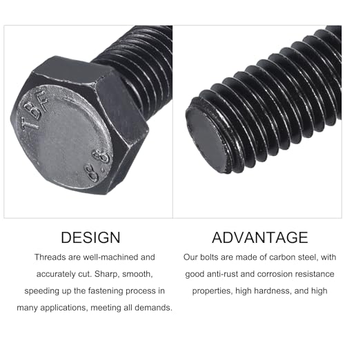 Image of METALLIXITY Hex Bolts (M12-1.75x45mm) 5Pcs, 8.8 Grade Carbon Steel Fully Threaded Black Oxide, Coarse Thread UNC Hex Head Screw Bolt - for Furniture Repair