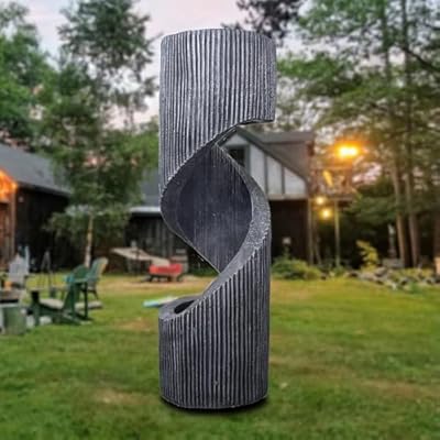 TOLATR Large Spiral Waterfall Fountain with LED and Planter - Indoor/Outdoor Resin Garden Water Feature, Decorative Waterfalls & Fountains for Patio, Yard 11.8"x11.8"x39.4"(Gray)