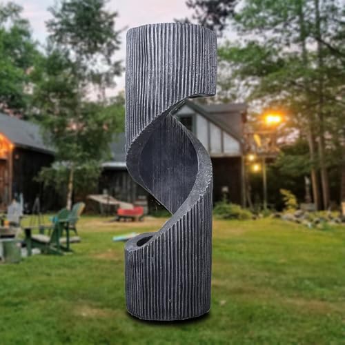 TOLATR Large Spiral Waterfall Fountain with LED and Planter - Indoor/Outdoor Resin Garden Water Feature, Decorative Waterfalls & Fountains for Patio, Yard 11.8