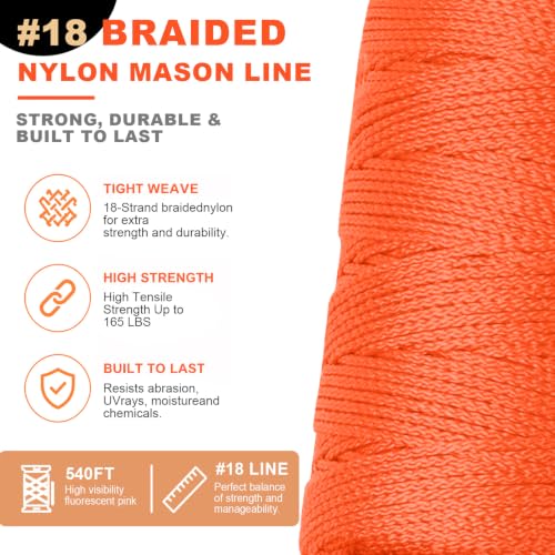 540 pies de cuerda trenzada de nylon naranja #18 con mango para albañil miniatura 4