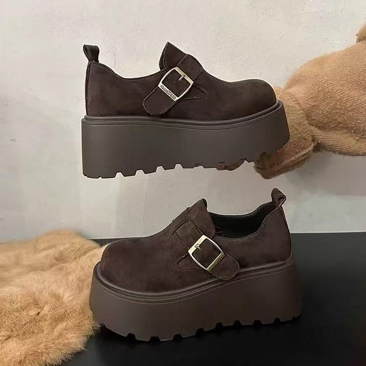 Women's Platform Lug Sole Clogs Chunky Orthopedic Comfort Shoes with Buckle, Soft Suede Loafer Mules for Everyday Wear3