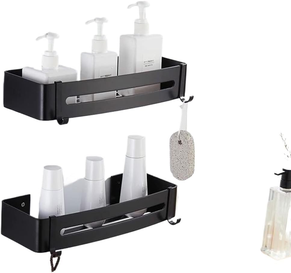 バスルームシェルフ ブラック コーナーシャワーキャディ フローティングシェルフ 壁取り付け ステンレススチール シャンプーシャワージ