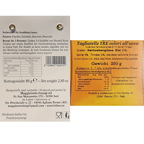 Präsentkorb „Gusto Italiano“ mit italienischen Spezialitäten: Italienischer Feinkost und Rotwein (1 x 0,75 l, 13,5 % vol.) | Geschenkset mit Pasta Tricolore, Arrabiata Gewürz und Baccolo Rosso