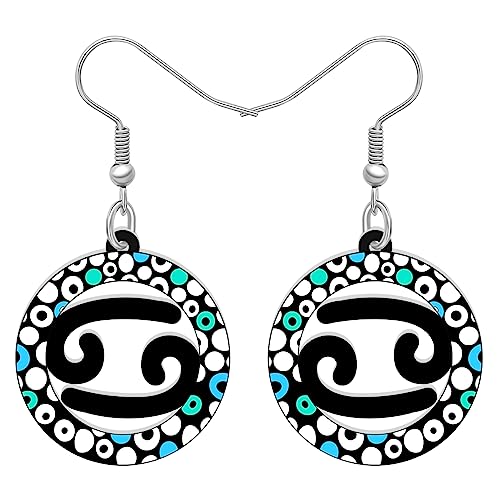 LONYOO Acrílico 12 Constelación Símbolos Pendientes Colgante Joyería Signos del Zodiaco Regalos para Mujer Niña Charms (Cáncer)