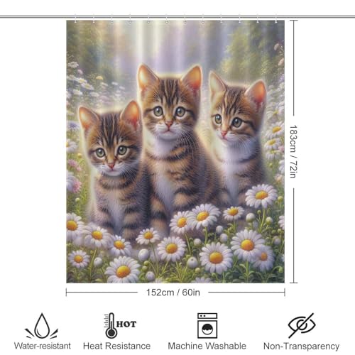 Rideau de douche chat en polyester imperméable lavable 152x183cm - 4
