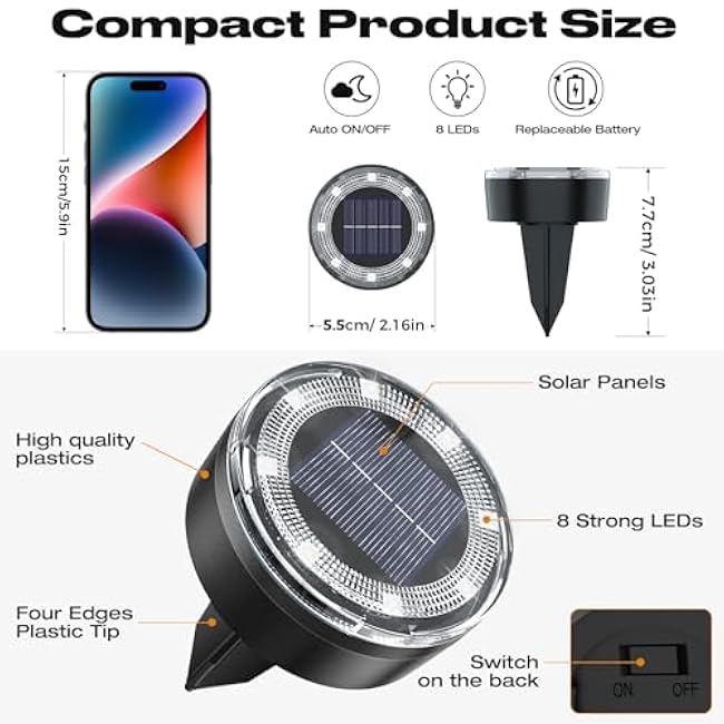 Mini Solar Ground Lights, 12 Pack Solar Lights Outdoor Waterproof, Upgraded LED Flat Landscape Lighting for Outside Pathway Garden Patio Yard Driveway,Cold White