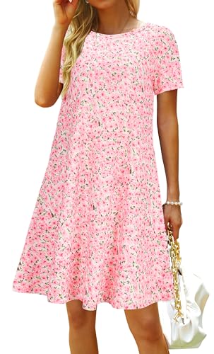 Image of Casual Summer Dresses for Women Beach Sun Dress Short Sleeve Tshirt Dress with Pockets