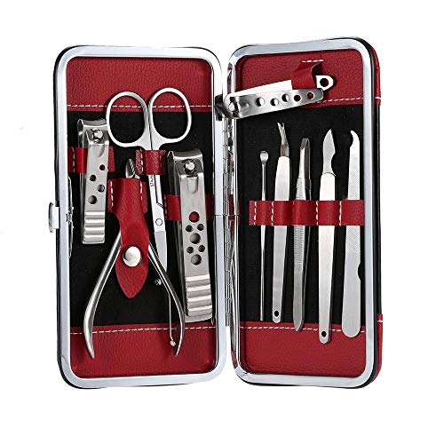 Nail Clipper Set, 10 Pcs Stainless Steel Manicure Set Pedicure Ear pick Nail-Clippers Nail Tools With A Travel Case Pedicure Kit One set