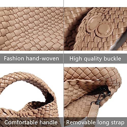 Image of Woven Leather Bags for Women Knoted Women Handbag Designer Shoulder Bucket Purse Handmade Fashion Tote Hobo Bag Small