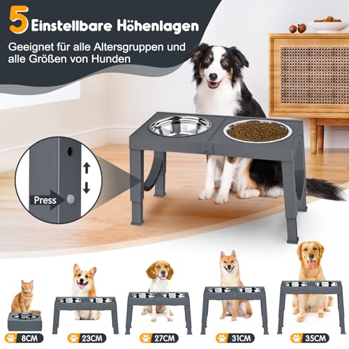 X XBEN Erhöhter Hundenapf, 5 Höhenverstellbar Futternapf für Kleine Mittlere Große Hunde, Futterstation 2 Große Eingedickte Edelstahlschalen, Rutschfester Hundenapf, BPA frei Plastik