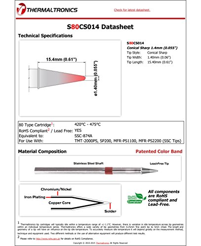 Image of Thermaltronics S80CS014 Conical Sharp 1.4mm (0.055in) interchangeable for Metcal SSC-874A