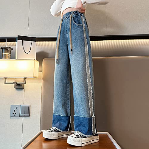 Teen Girl's High Waisted Wide Leg Jeans Summer Drawstring Denim Pants Elastic Wasit Baggy Pants Boys Black Dress Pants3