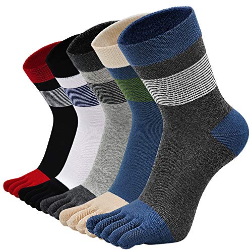 Artfasion Men's Toe Socks Cotton Fun Casual Athletic Running Ankle Five Finger Crew Socks 5 Pair