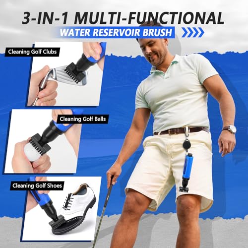 Image of Golf Club Cleaning Kit,Golf Accessories,Golf Cleaning Kit with Golf Club Cleaner Water Brush,Towel,Divot Repair Tool,Groove Sharpener,Golf Ball Alignment Complete Golf Kit