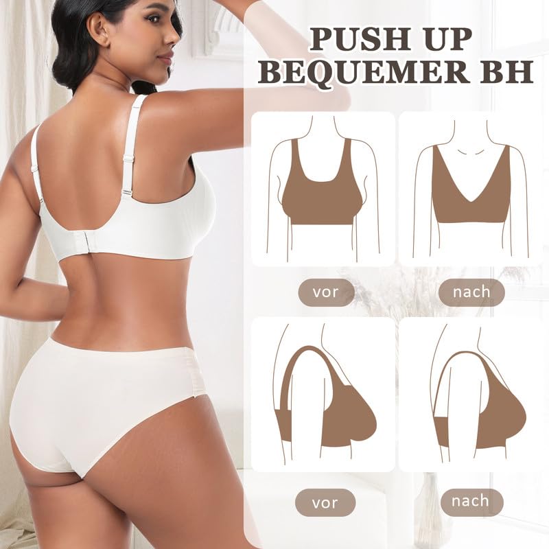 Jiuday Tiefer V Push Up BH Damen ohne Bügel Bequemer Jelly BH für Große Brüste Starker Halt Seamless Soft Bra Bügelloser Gepolstert Glatter Nahtloser Bralette