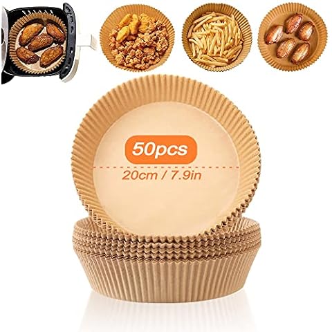Air Fryer Liner Round Air Fryer Paper 50PCS 7.9 inch Air Fryer Liner Baking Paper Parchment Paper Grease Proof Waterproof Food Grade Paper for Baking Microwave Air Fryer Disposable Paper Liner Cover