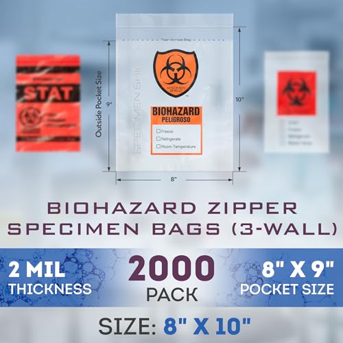 Image of APQ Biohazard Specimen Bags - 8 x 10 Inch Clear Zipper - Pack of 2000, 3MIL Polyethylene Transport Bag