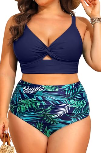Image of Daci Plus Size Two Piece Swimsuits - Women High Waisted Bikini Tummy Control Bathing Suits Knot Twist Swimwear 2025