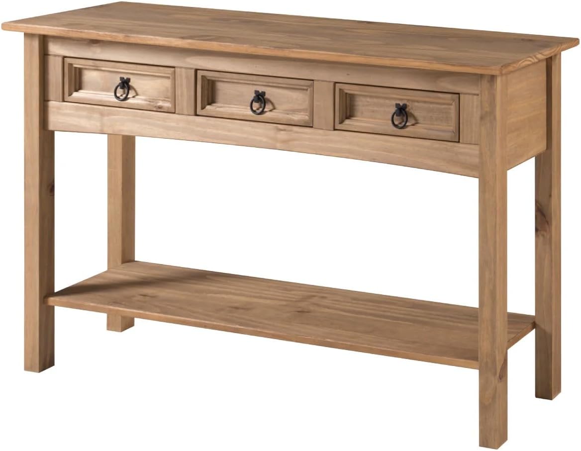 OS Home and Office Furniture Model COR933 Cottage Series Wood Three Drawer Hall Table Console in Corona Brown