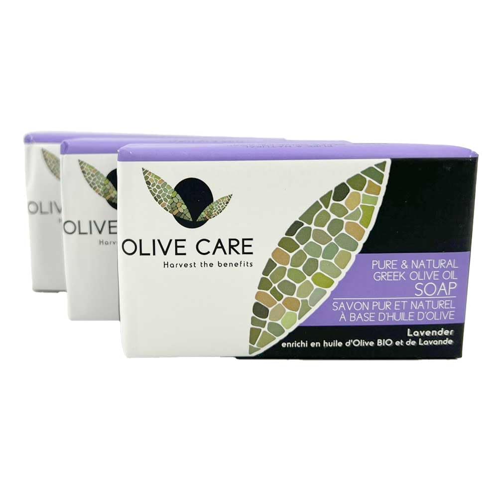 Olive Care Lavender Natural Greek Soap with Olive Oil, 3-pack (125 Gr. Each)