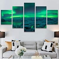 SIGNWIN 5 Panel Canvas Wall Art Modern Art Astronomy & Space Aurora Colorful Global Multicolor Photography for Home Decorations Ready to Hang - 60