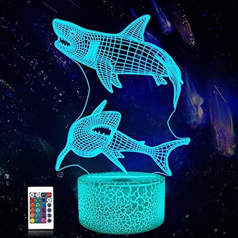 CooPark Shark 3D Night Light, Illusions Lamp with Remote Control 16 Colors Changing Table Desk Decor Lamp Bedroom Children Room Decorative Best Festival Birthday Gifts for Toddlers Boys Child Cover