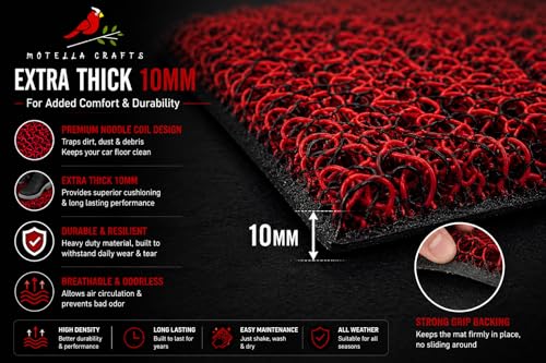 Image of PVC Cushion Car Mats - Universal 3 Piece Anti-Skid Noodle Car Foot Mats, Durable Vinyl Rubber Floor Mat, Dust & Liquid Trapping, Trapping Built for Comfort- (Red Black)