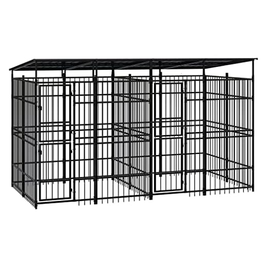 vidaXL Chenil d'Extérieur avec Toit pour Chiens Acier 7,37 m² Cage Niche