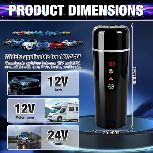 Pengrity Wasserkocher für Auto, DC 12V/24V Reisewasserkocher Auto, 420ml Wasserkocher Auto Zigarettenanzünder mit LCD-Anzeige, Temperatureinstellung, Rührfunktion, 304 Edelstahl für LKW Reise Camping