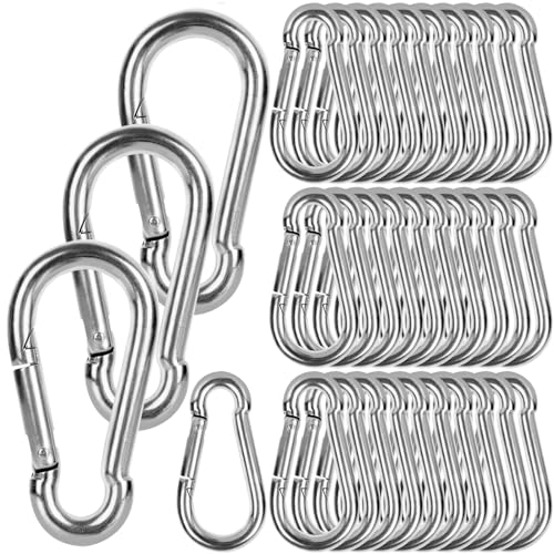 LANIAKEA 60 Pack 2.4inch Carabiner Clip Spring Snap Hook, M6x60MM Small Carabiner Clip Metal Clip Heavy Duty Rope Connector Heavy Duty Carabiner Clips for Home Gym, Outdoor Traveling, Swing, Hiking