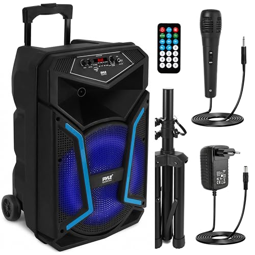 Pyle Sistema de Altavoces, PA, 800W, Bluetooth, Portatil, Microfono, Mando a Distancia, Luces, MP3, USB, Radio FM, Ruedas para facil Transporte