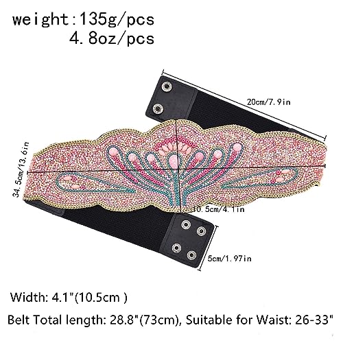 Bohemian Retro Wide Belts for Women Stretch Elastic Waist Belt Waist Cover Turquoise Crystal Floral Bead Body Chain2